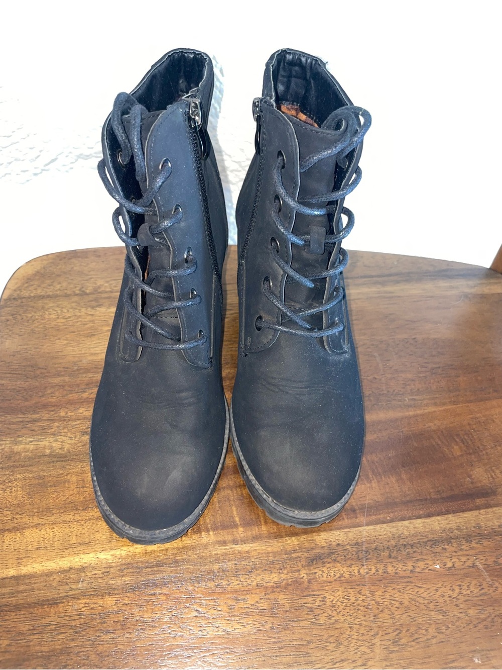 Kids Black Lace-Up Side-Zip Boots